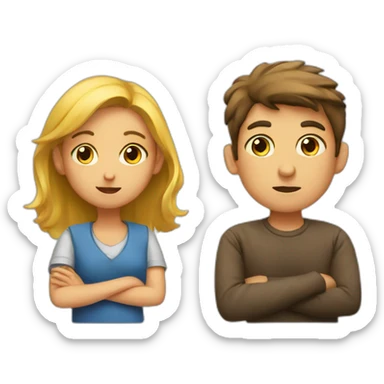 a boy and a girl thinking what to do next sticker