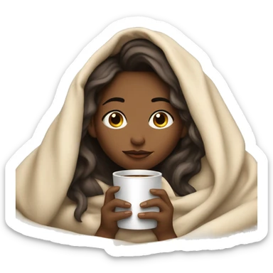 girl inside a blanket sipping coffee eyes closed lighter skin sticker