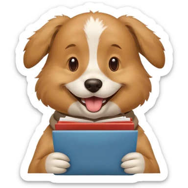 smiling emoji dog with multiple resumes in its mouth, friendly and energetic, no hands sticker
