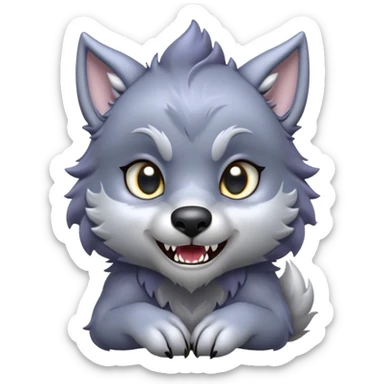 Cinematic Cute Werewolf Portrait Emoji, with a cuddly, miniature lupine form in soft moonlit grays and silvers, featuring oversized sparkling eyes and a sweet, endearing snarl, simplified yet irresistibly adorable, highly detailed with a gentle glowing outline that captures the playful, heartwarming essence of a little werewolf! sticker