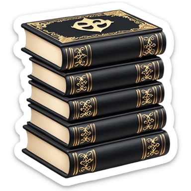 5 black gothic books on top sticker