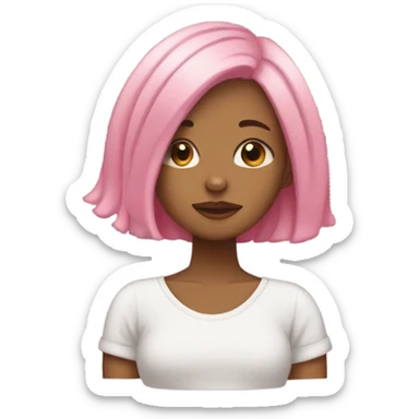 create a girl with pink hair, earrings, who hugs herself, her eyes are covered and her head is slightly bowed on her shoulder. The pose should reflect self-love sticker