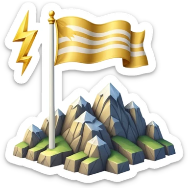 Design a rectangular emoji-style flag representing Mount Olympus, the realm of the gods. Include classic Greek elements such as golden clouds, marble pillars, and Zeus's lightning bolt.  sticker