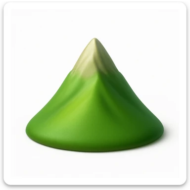 A 3D emoji in iOS emoji aesthetic style of a small mountain peak or hilltop, with a pointed summit and smooth green slopes, soft lighting, minimal and glossy Apple-style design, clean white background

 sticker