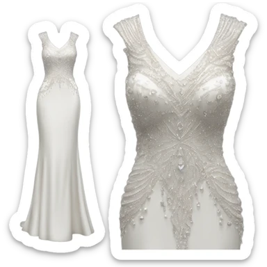 Hyper Realistic ornate 
Minimalistic diamonds and peals sheath Wedding dress displays sticker