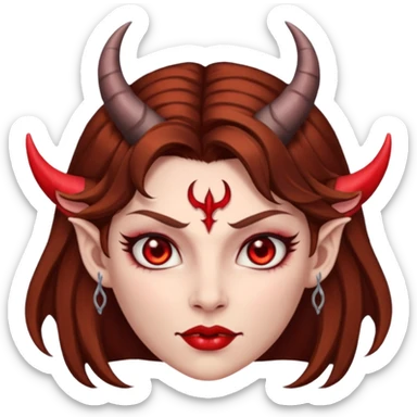 demon queen woman with horns and brown hair sticker
