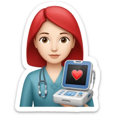 Cardiac sonographer with Philips ultrasound machine sticker
