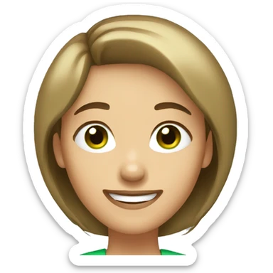 woman face with short  bob brown hair and green eyes, huge smile sticker