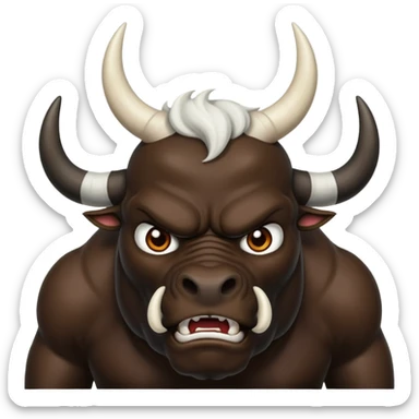 black angry powerful with white horns bull emoji sticker