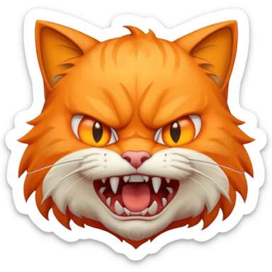 angry cat with fangs, front face  sticker