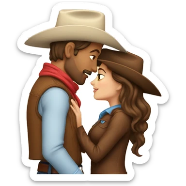 Cowboy with brown hair kissing cowgirl with brown hair sticker