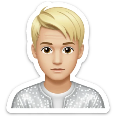 Aaron Carter with light skin, blonde hair, white sequin outfit sticker