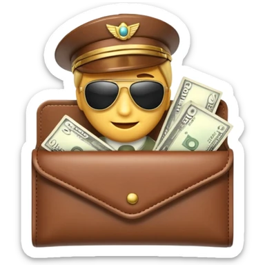 Aviator money emoji, wallet full of cash, casino vibe, premium 3D emoji style, clean, no background
 sticker