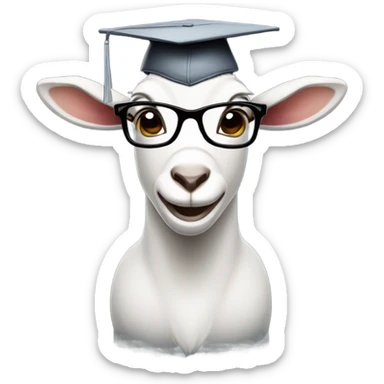 a smart nerdy goat wearing glasses and graduation hat smirking sticker