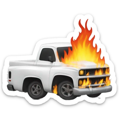 White Chevy truck on fire sticker