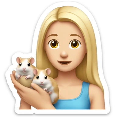 blonde girl holds three hamsters in her arms sticker