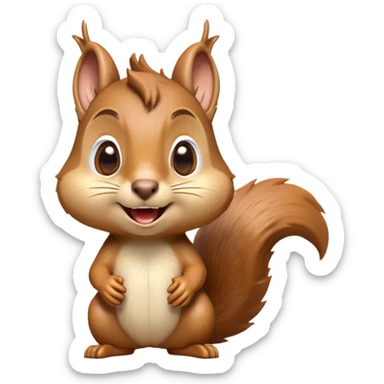 Cinematic Comical Squirrel Portrait Emoji, Head tilted dramatically with an exaggeratedly surprised expression and wide, comical eyes, featuring a petite, sprightly body with a dramatically bushy tail and perky, animated ears, Simplified yet hilariously expressive features, highly detailed, glowing with a slightly sassy woodland glow, high shine, dramatic yet playful, stylized with an air of cheeky forest mischief, soft glowing outline, capturing the essence of a meme-worthy squirrel that looks ready to scamper into viral fame with its playful antics! sticker
