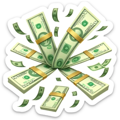 Add more cash flying around, bundles of US dollars, casino winnings vibe, lucky flight, jackpot feeling sticker