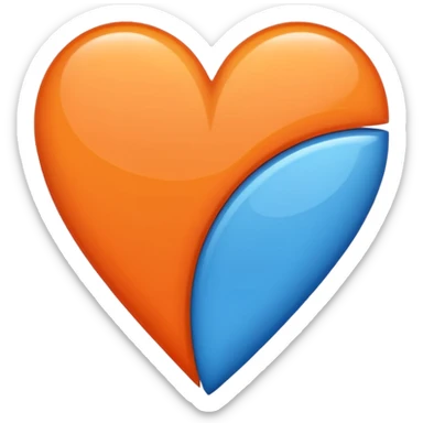 Half blue half orange heart split vertically sticker