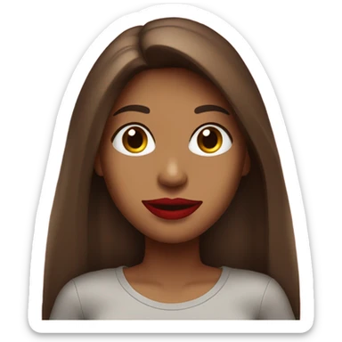 light brown lady, dark brown long straight hair, red lips, eyelashes, wearing red “happy Valentine’s Day” t shirt sticker