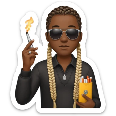 Smoking black guy with a glock in his on his other hand with some sunglasses with a cigarette in his mouth and for his hair he will have some cornrows sticker