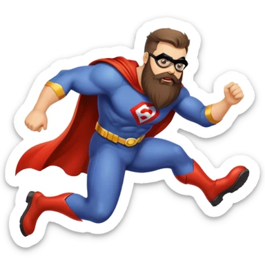 funny superhero with oversized beard tripping on his beard, clumsy superhero sticker