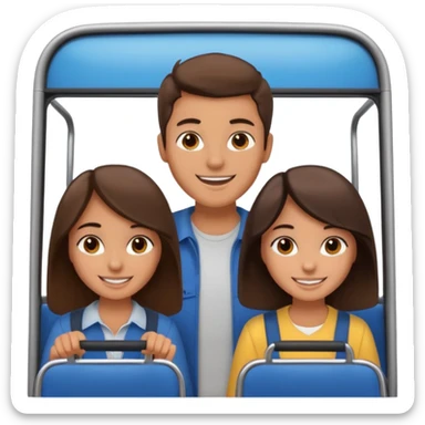Two girls and one boy all brunette on a bus, show the whole bus sticker