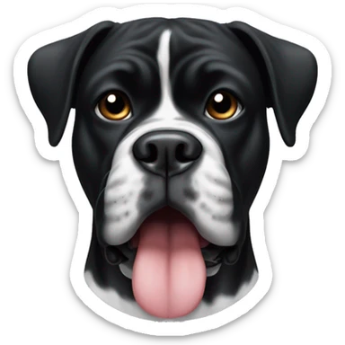 all black boxer dog face with one side white with tongue sticking out sticker