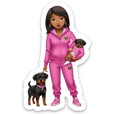 Rottweiler full body on Leah held by African American woman in baby phat tracksuit in pink sticker