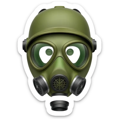 green gas mask, one filter sticker