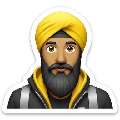 Sikh man with beard wearing black turban and yellow reflective jacket sticker