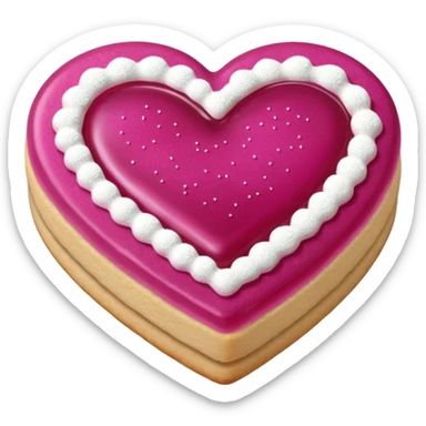 Realistic shortbread cookie in the shape of a heart with Fuchsia color jelly middle filling and sprinkled powder sugar on top. sticker