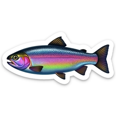 realistic rainbow trout fish bright purple blue green yellow white with black speckles sticker