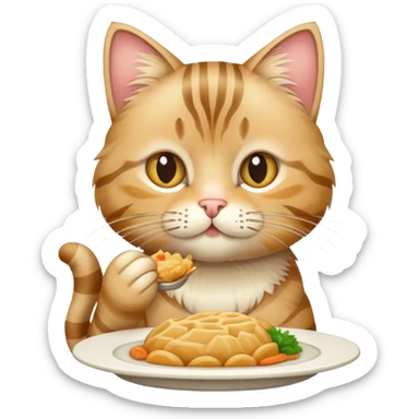 beige tabby cat eating dinner sticker
