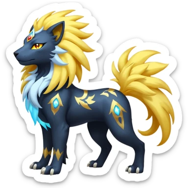 Pyroar-Solgaleo-Luxray-Fakémon-hybrid-creature (full body)  sticker