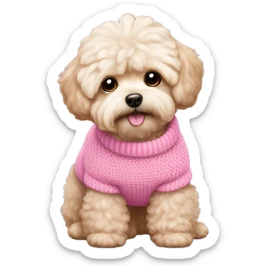 Maltipoo wearing a pink sweater  sticker