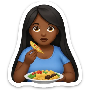 Medium dark skin tone girl with  black long hair plus size with food sticker