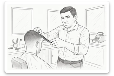 Draw me a sketch of the barbershop, but make sure there's a cash register there. sticker