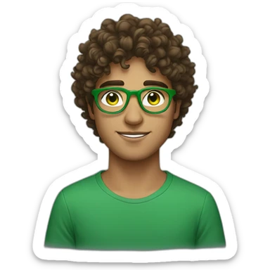 pakistani 19 year old guy with green eyes and curly brown hair and circular green glasses sticker