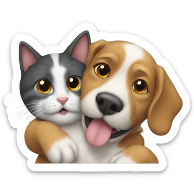 A cat and a dog cuddling  sticker