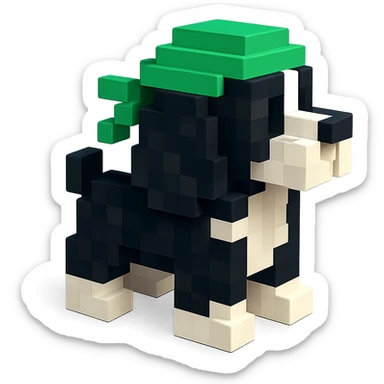 A black and white Russian Cocker Spaniel puppy wearing a green durag, facing right sticker