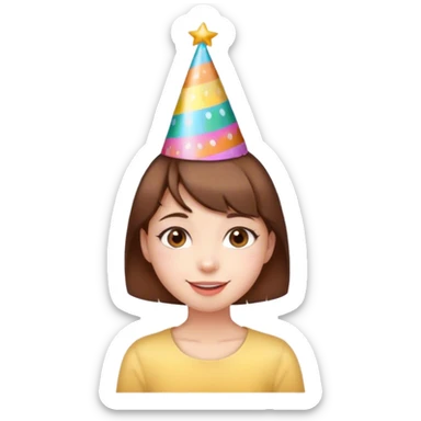 Birthday girl with short brown hair saying happy birthday sticker