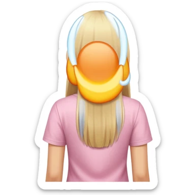 close up back view of long straight blonde hair, light pink shirt sticker