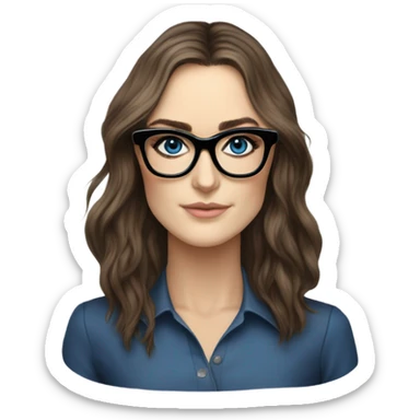 Hyper Realistic Photo keireav Knightly wearing black glasses and blue eyes  on a laptop  sticker