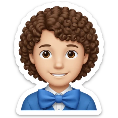 boy with curly hair blue bow sticker