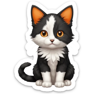 a sitting black and white with orange kitten sticker