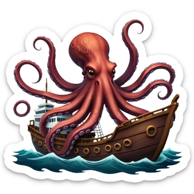Kraken – Giant octopus with tentacles wrapping a ship sticker