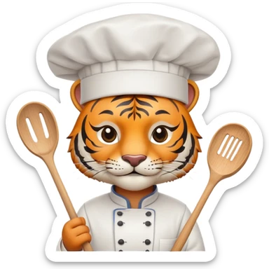 Tiger chef with chef hat and spatula sticker