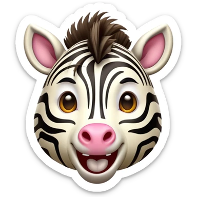 Cinematic Comical Zebra Portrait Emoji, Head tilted dramatically with an exaggeratedly amused expression, featuring a striking, glossy striped Fur with bold contrasts and wide, expressive eyes filled with playful disbelief, Simplified yet hilariously expressive features, highly detailed, glowing with a slightly sassy glow, high shine, dramatic yet playful, stylized with an air of cheeky savannah mischief, bright and endearing, soft glowing outline, capturing the essence of a spirited and over-the-top zebra, so meme-worthy it feels like it could prance its way into internet fame instantly! sticker