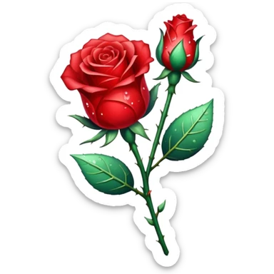 Red chrystalised rose and stem sticker